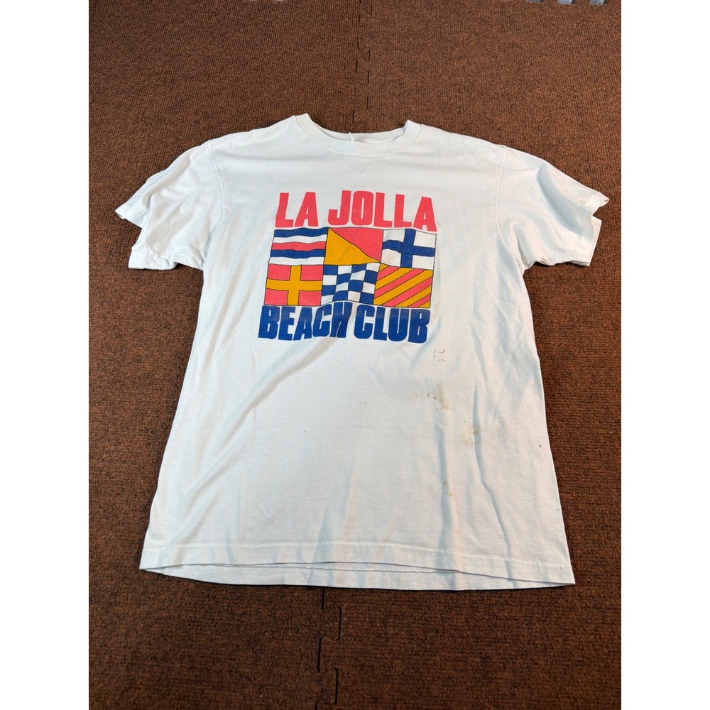 Vintage Hanes La Jolla Beach Club T Shirt Mens Large White Nautical Flags 90s